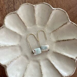 Gold Hook Earrings with Light Blue Amazonite Stones